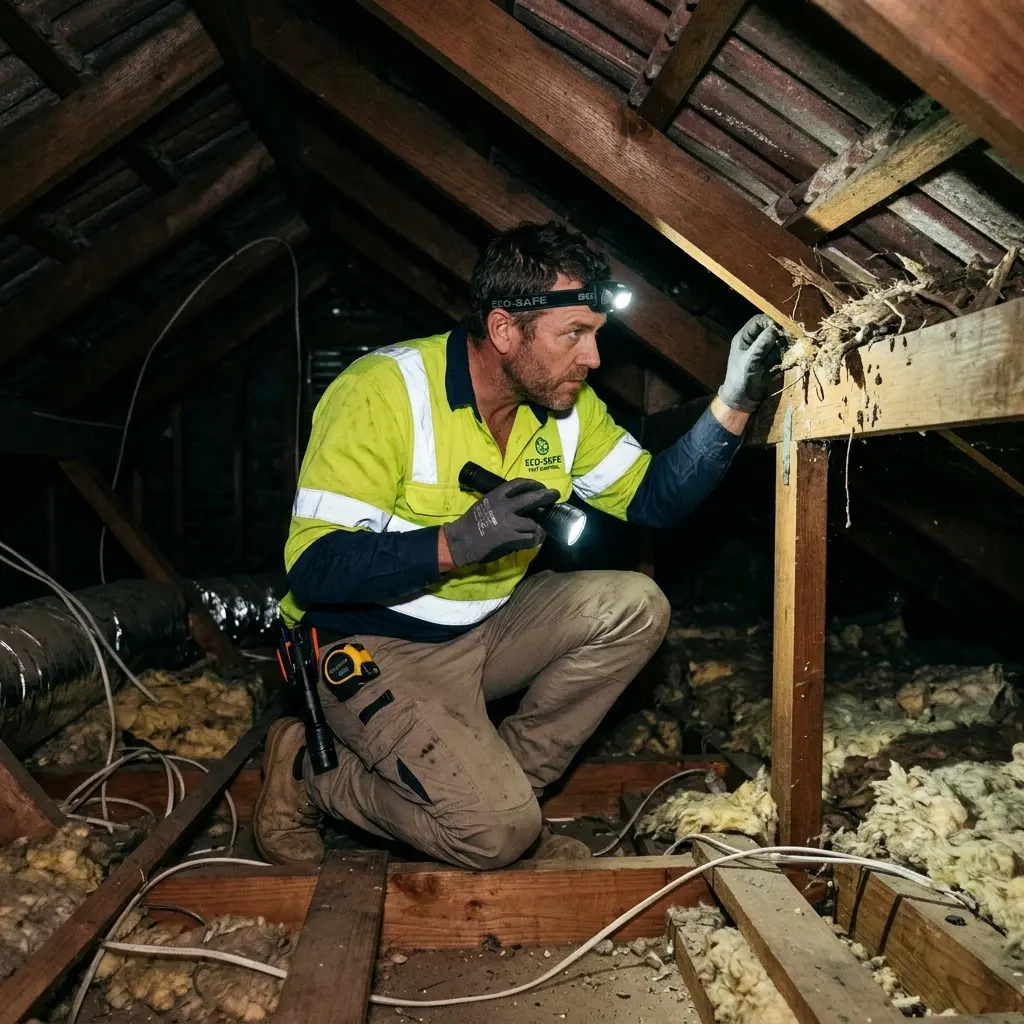 Technician inspecting a Soldiers Hill subfloor void for a deceased cat